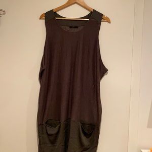 COS SATEEN DETAIL KNIT LONG VEST KHAHKI GREEN